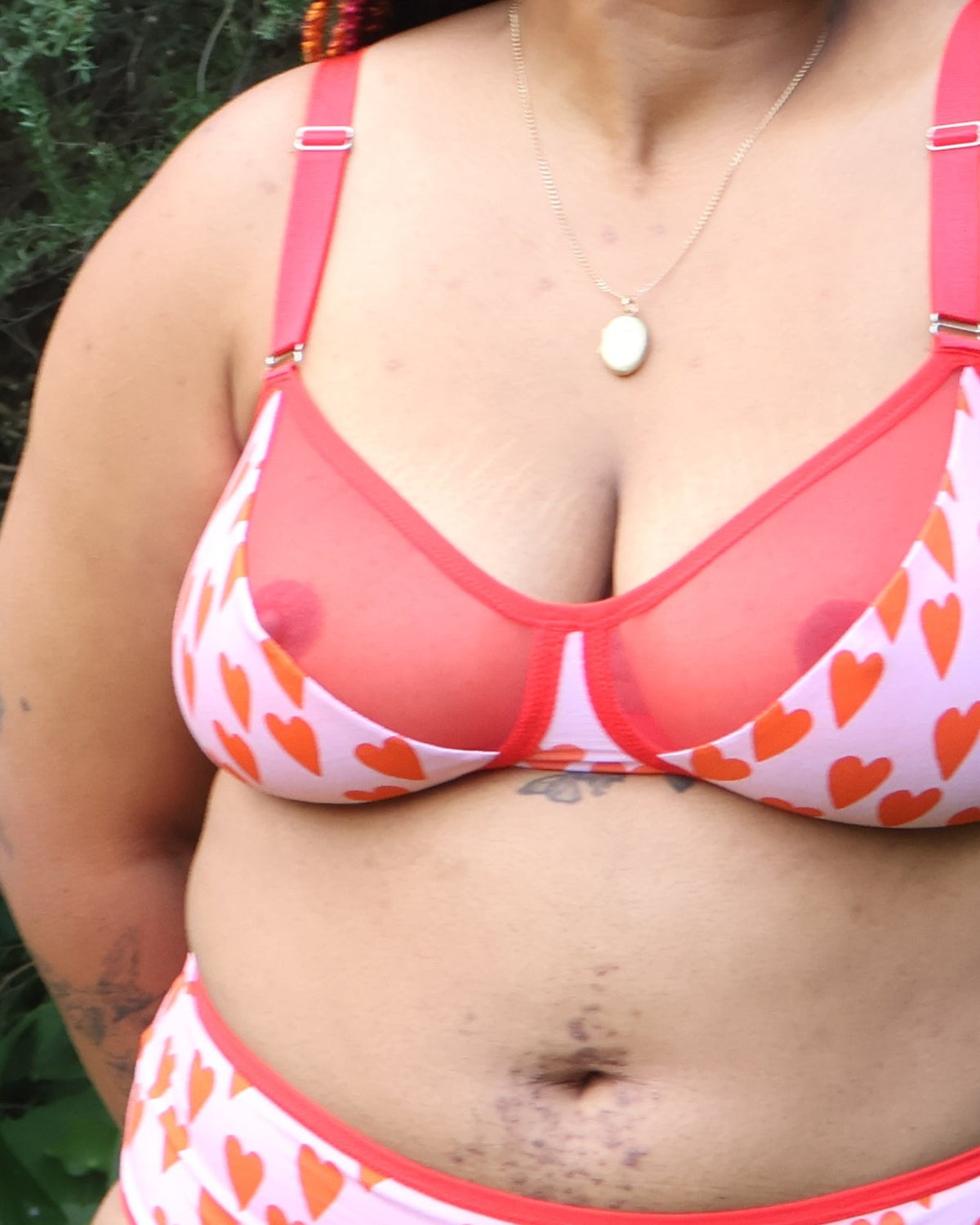 Close-up of the Keely bra in the Sweetheart heart print, Valerie Lingerie